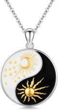 wholesale 925 Sterling Silver Yin Yang Sun Moon Stars Pendant Necklace for Men & Women-0-0
