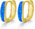 wholesale 925 Sterling Silver Blue Opal Huggie Hoop Earrings with Yellow Gold Plating for Women-0-0