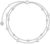 wholesale 14K Gold Chain with Pearls and Beads Anklet for Women - Adjustable Length-White Gold