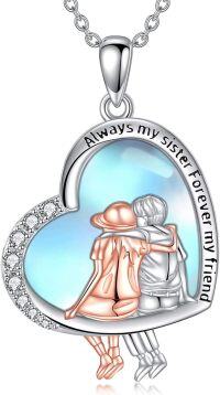 wholesale  925 Sterling Silver Moonstone Heart Necklace for Sisters - Engraved Always My Sister Forever My Friend Gift for Women-1-Gifts for Sister from Brother Moonstone