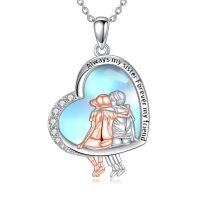 wholesale 925 Sterling Silver Heart Pendant With Sister Hug Design In Soft Blue And Rose Gold-1-Gifts for Sister from Brother Moonstone