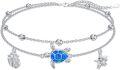 wholesale 925 Sterling Silver Blue Opal Turtle Shell Starfish Charm Ankle Bracelet-0-0