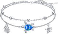 wholesale 925 Sterling Silver Blue Opal Turtle Shell Starfish Charm Ankle Bracelet-Sea Turtle 7+2 inch Bracelet