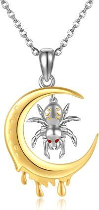 wholesale 925 Sterling Silver Crescent Moon Spider Pendant Necklace - Gothic Halloween Jewelry for Women and Girls-Spider Moon