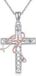 wholesale 925 Sterling Silver and Rose Gold Plated Celtic Knot Cross with Cubic Zirconia Accent Pendant Necklace for Women-0-0
