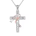 wholesale 925 Sterling Silver and Rose Gold Plated Celtic Knot Cross with Cubic Zirconia Accent Pendant Necklace for Women-0-0