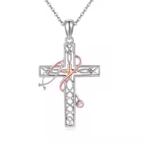 wholesale 925 Sterling Silver and Rose Gold Plated Celtic Knot Cross with Cubic Zirconia Accent Pendant Necklace for Women-Stethoscope Celtic Knot