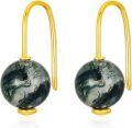 wholesale Gold 14k Green Moss Agate Leverback Drop Dangle Earrings for Women-0-0