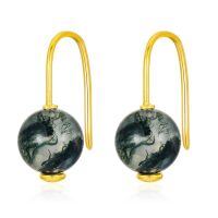 wholesale Gold 14k Green Moss Agate Leverback Drop Dangle Earrings for Women-Natural Moss Agate Earrings
