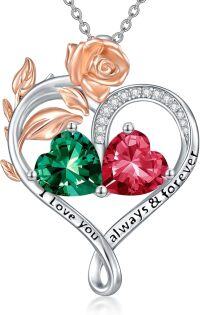 wholesale Sterling Silver Rose Quartz Heart Birthstone Necklace for Women Valentine s Day Gift-05-07-May-Jul Birthstones