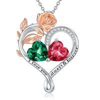 wholesale 925 Sterling Silver Rose Quartz Heart Birthstone Necklace for Women Valentine s Day Gift-05-07-May-Jul Birthstones