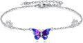 wholesale 925 Sterling Silver Adjustable Lotus Flower & Purple Blue Butterfly Anklet for Women Girls -0-0