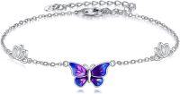 wholesale 925 Sterling Silver Adjustable Lotus Flower & Purple Blue Butterfly Anklet for Women Girls -butterfly