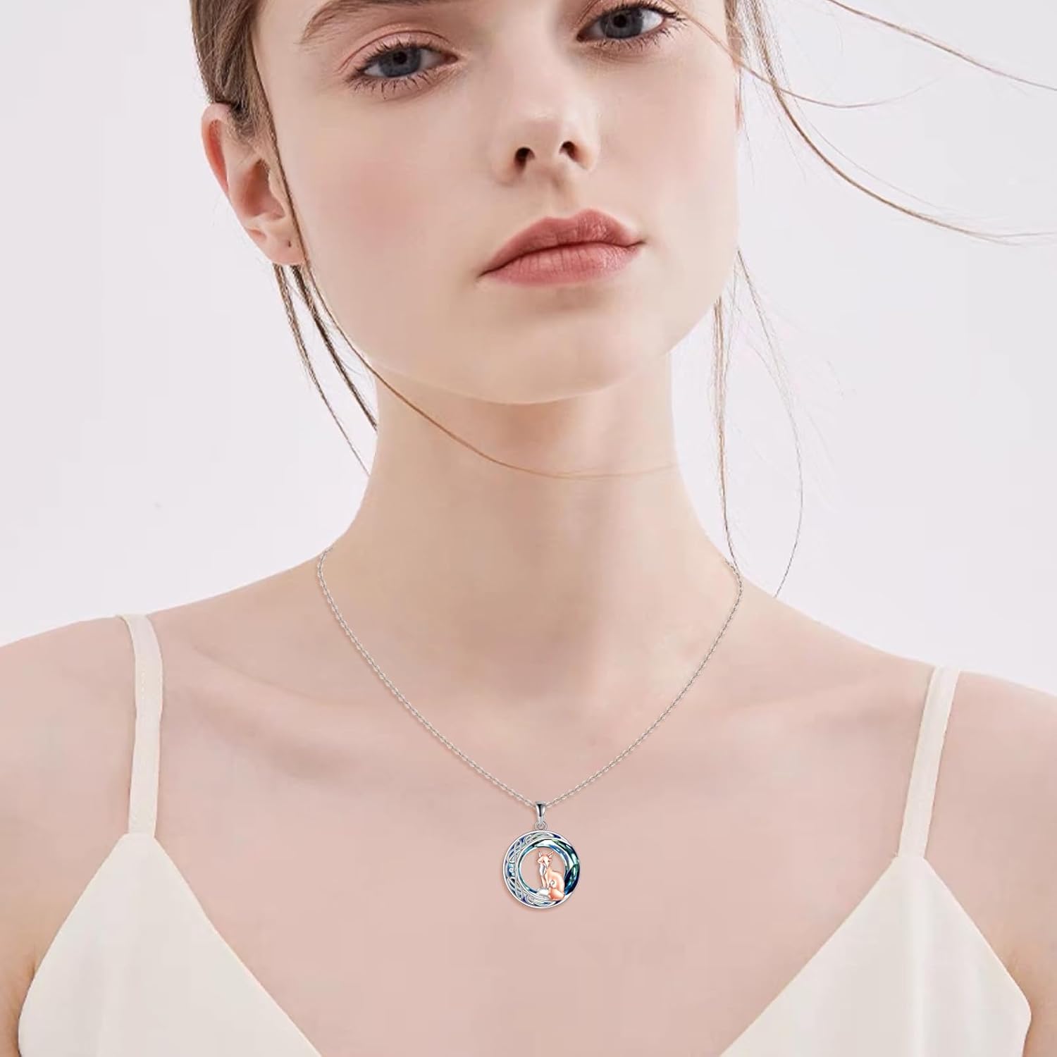 wholesale 925 Sterling Silver 925 Blue Crystal Fox Pendant Necklace Celtic Style-0-1