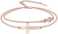 wholesale Rose Gold 925 Sterling Silver Cross & Infinity Stone Bracelet - Faith  for Women and Moms-01-Rose gold