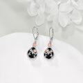 wholesale 925 Sterling Silver Lotus Flower Dragonfly Drop Earrings with Black Onyx and Rose Gold Accents-0-3