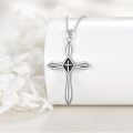 wholesale 925 Sterling Silver Origami Cross Pendant Necklace with Black Stone Accents for Women and Men-0-4