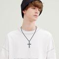 wholesale 925 Sterling Silver Turquoise Inlay Black Cross Pendant Necklace for Men & Women-0-4
