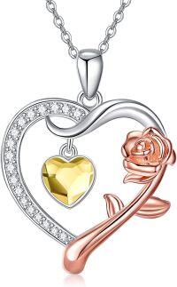 wholesale 925 Sterling Silver Rose Flower Birthstone Necklace for Women Girls-Silver-11-Nov