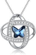 wholesale 925 Sterling Silver Blue Crystal Butterfly & Celtic Heart Pendant Necklace for Women-0-0