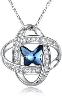 wholesale 925 Sterling Silver Blue Crystal Butterfly & Celtic Heart Pendant Necklace for Women-Celtic Butterfly Blue Crystal