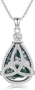 wholesale 925 Sterling Silver Celtic Knot Moss Agate Trinity Pendant Necklace-0-0