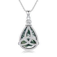 wholesale 925 Sterling Silver Celtic Knot Moss Agate Trinity Pendant Necklace-Celtic Knot - Moss Agate