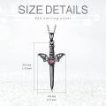 wholesale 925 Sterling Silver & Red Crystal Gothic Bat Sword Pendant Necklace for Women-0-1