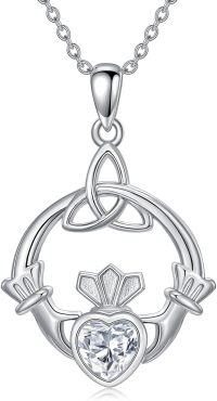 wholesale 925 Sterling Silver 925 with Heart-Shaped Stone and Triquetra Pendant Necklace for Women-2-Irish Claddagh Necklace