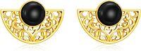 wholesale 925 Sterling Silver Black Onyx Filigree Half-Moon Stud Earrings-filigree earrings