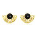 wholesale 925 Sterling Silver Vintage Baroque Earrings With Black Round Stone-0-0