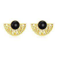 wholesale 925 Sterling Silver Vintage Baroque Earrings With Black Round Stone-filigree earrings