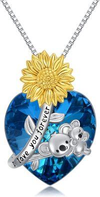 wholesale 925 Sterling Silver Metal Sunflower Koala Blue Crystal Heart Pendant Necklaces for Women Girls Valentines Gift Ideas-Koala