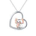 wholesale 925 Sterling Silver Cute Axolotl Heart Pendant Necklace With Rose Gold Cz Crystals-0-0