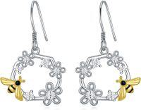 wholesale 925 Sterling Silver Bee Flower Dangle Earrings  for Women Girl-Bee
