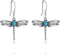 wholesale 925 Sterling Silver Turquoise Dragonfly Drop Earrings for Women-Turquoise