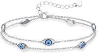 wholesale 925 Sterling Silver Evil Eye Sea Turtle Infinity Wave Shell Charm Ankle Bracelet-Evil Eye 7+2 inch Bracelet