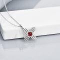 wholesale 925 Sterling Silver Sunburst Cross Pendant Necklace Red Coral Stone Platinum Plated-0-1