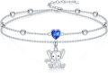 wholesale 925 Sterling Silver Blue Sapphire Heart Chain Anklet for Women-0-1