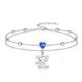 wholesale 925 Sterling Silver Heart Blue Cz Double Layer Chain Bracelet-0-1