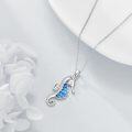 wholesale 925 Sterling Silver Blue Opal Sea Horse Pendant Necklace for Women Girls  45cm Chain Length-0-3