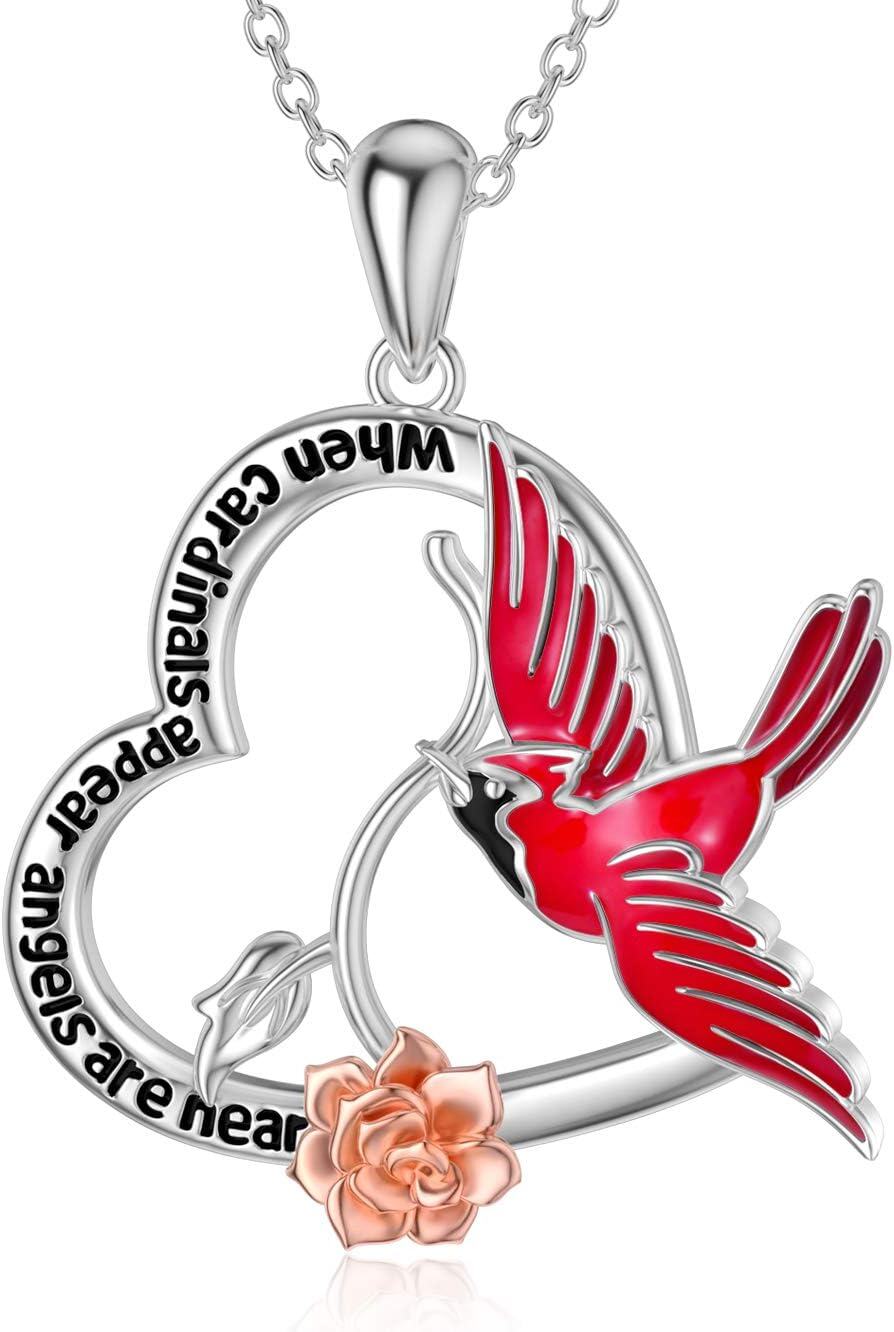 Sterling Silver Stone Animal Necklace Leopard Lion Otter Pendant for Women Friends Mother s Day Gifts-02-Red Cardinal