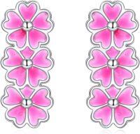wholesale 925 Sterling Silver Pink Enamel Floral Stud Earrings - Cherry Blossom Jewelry for Women-Stud Earrings