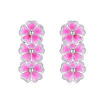 wholesale 925 Sterling Silver Pink Enamel Floral Stud Earrings - Cherry Blossom Jewelry for Women-Stud Earrings