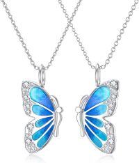 wholesale 925 Sterling Silver Blue Opal Butterfly Pendant Necklace for Women-4