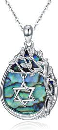 wholesale 925 Sterling Silver Abalone Shell Star of David Tree of Life Pendant Necklace for Women Gifts-0-0