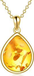 wholesale 925 Sterling Silver Hypoallergenic Amber Teardrop Pendant Necklace 18 Chain-0-0