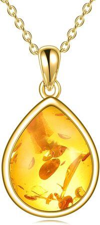 wholesale 925 Sterling Silver Hypoallergenic Amber Teardrop Pendant Necklace 18 Chain-Amber