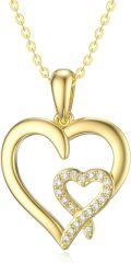 wholesale 14K Gold 2-Tone Double Heart CZ Pendant Necklaces for Women - Romantic-0-0