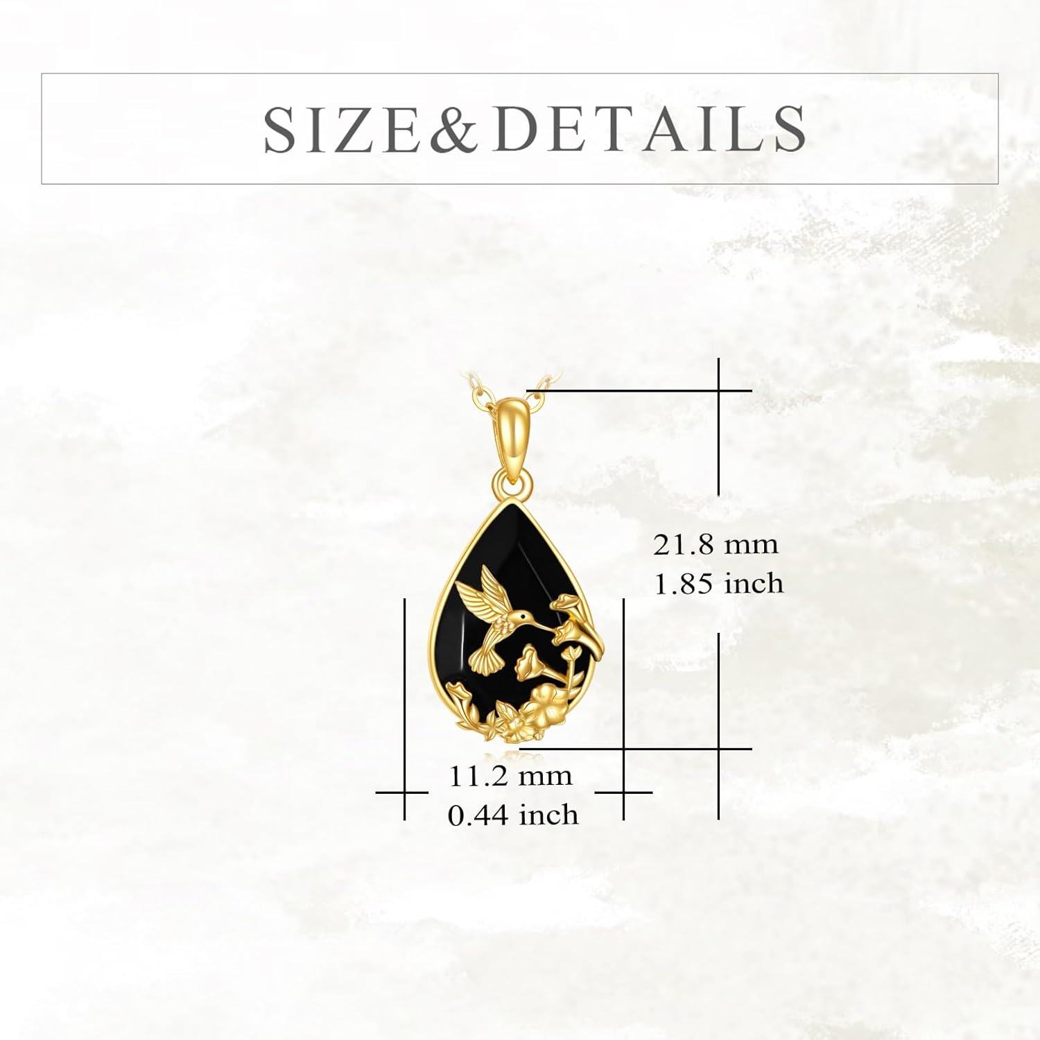  Solid Yellow Gold Black Crystal Necklace Vintage Pendant Gothic Jewelry -0-3